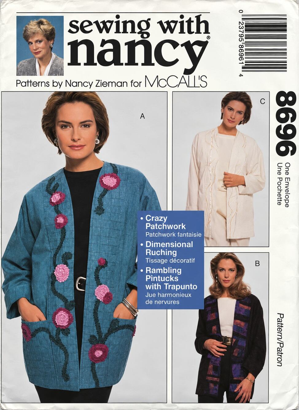 McCALL 8696 Sewing Pattern Crazy Quilt Embroidered Jacket Size 8-22 UC